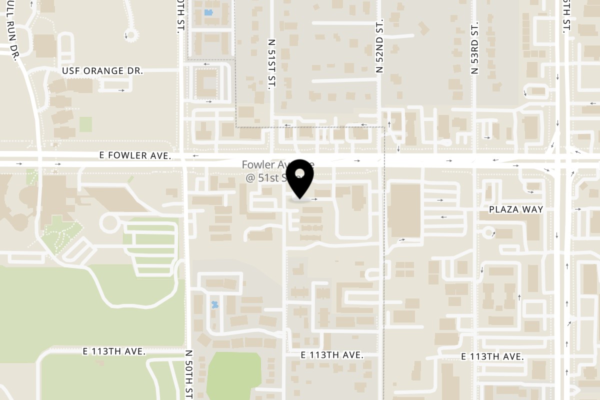 Map showing the location of The Dough Show Tampa on 5103 E Fowler Ave in Tampa