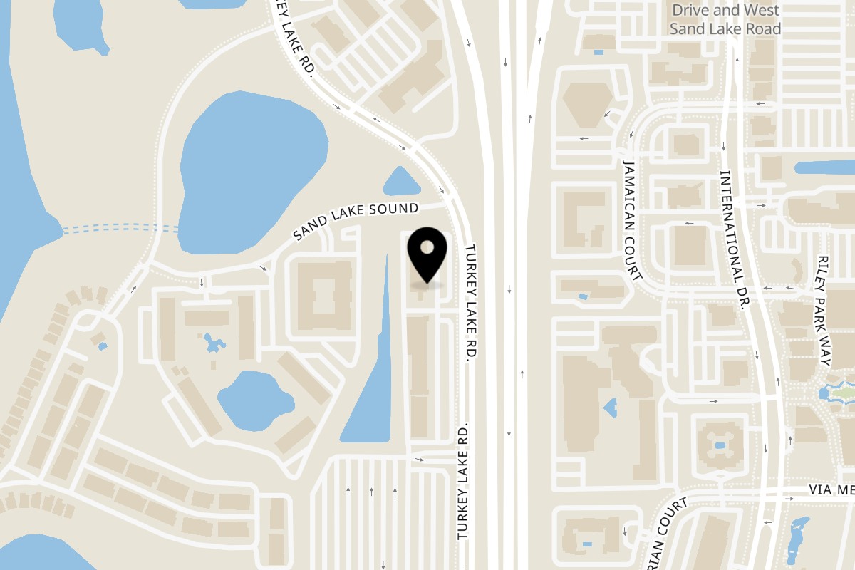 Map showing the location of The Dough Show Dr Phillips on 8910 Turkey Lake Rd #100 in Orlando